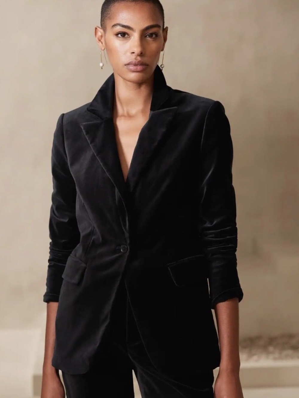 Banana Republic Black Velvet Single-Button Blazer